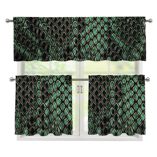 Green Snakeskin Print 3 Piece Kitchen Curtains