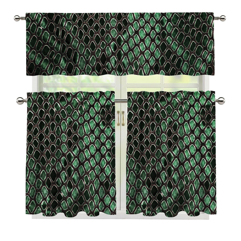 Green Snakeskin Print 3 Piece Kitchen Curtains