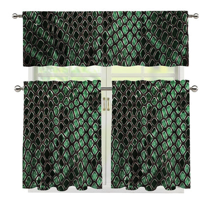 Green Snakeskin Print 3 Piece Kitchen Curtains