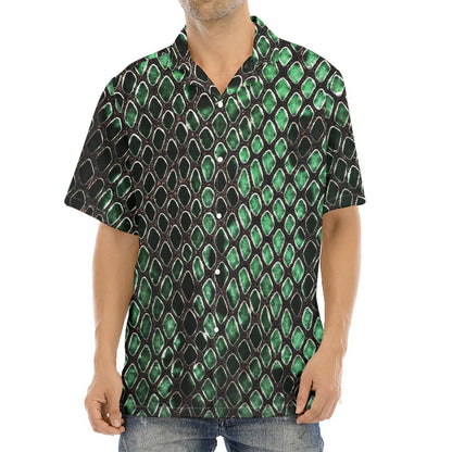 Green Snakeskin Print Aloha Shirt