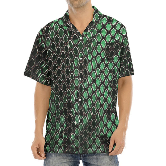 Green Snakeskin Print Aloha Shirt