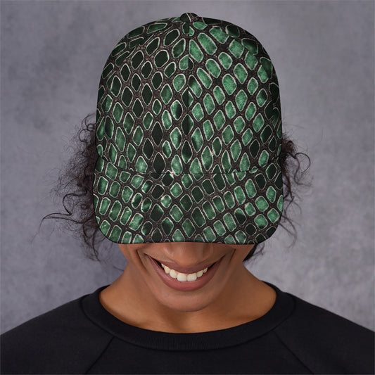 Green Snakeskin Print Baseball Cap