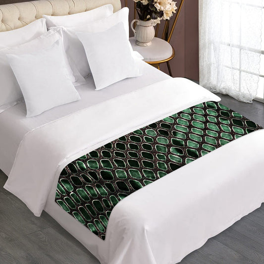 Green Snakeskin Print Bed Runner