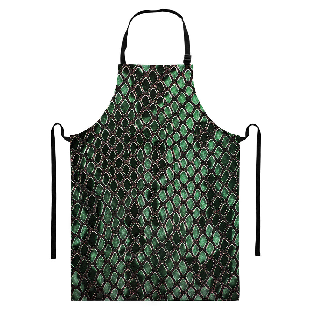 Green Snakeskin Print Bib Apron With Pocket