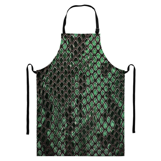 Green Snakeskin Print Bib Apron With Pocket
