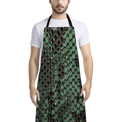 Green Snakeskin Print Bib Apron With Pocket