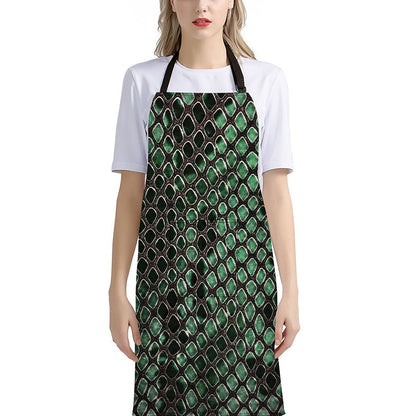 Green Snakeskin Print Bib Apron With Pocket