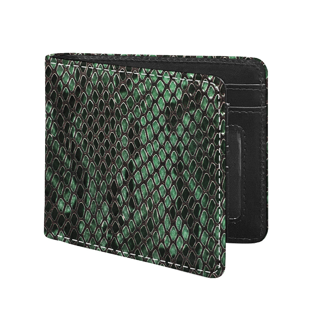 Green Snakeskin Print Bifold Wallet