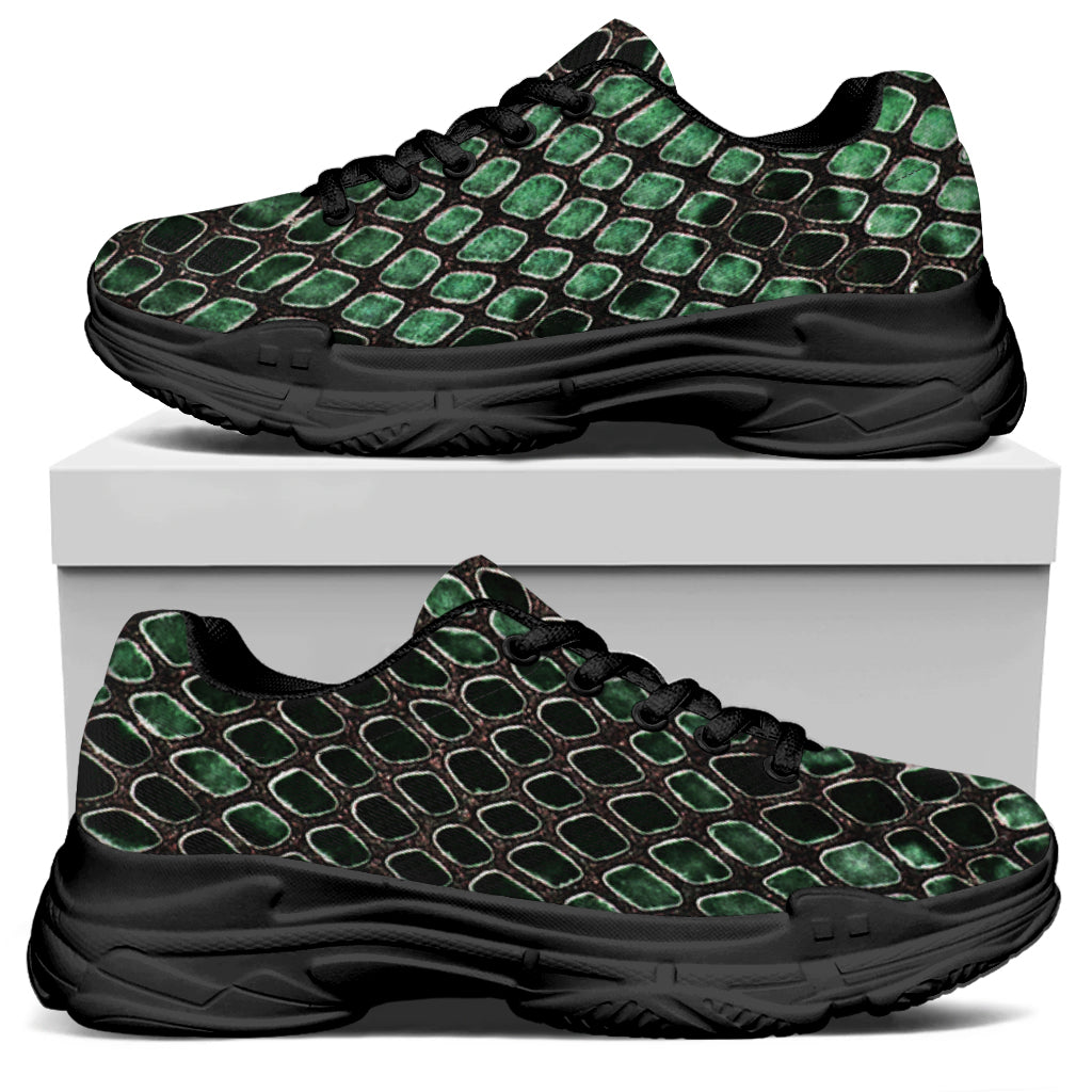 Green Snakeskin Print Black Chunky Shoes