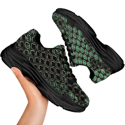 Green Snakeskin Print Black Chunky Shoes