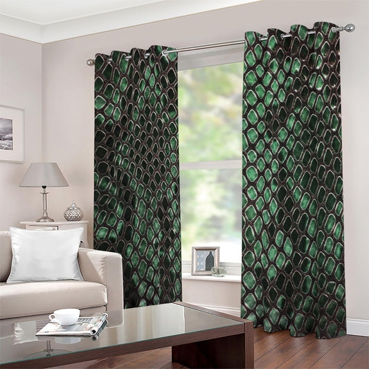 Green Snakeskin Print Blackout Grommet Curtains