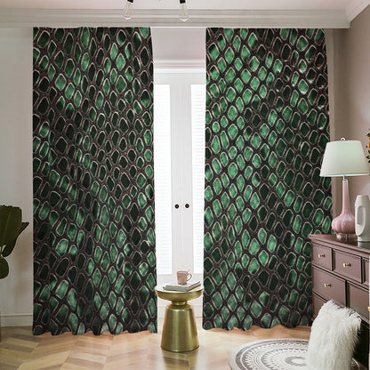 Green Snakeskin Print Blackout Pencil Pleat Curtains