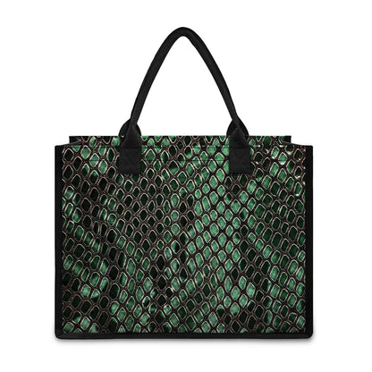 Green Snakeskin Print Canvas Tote Bag