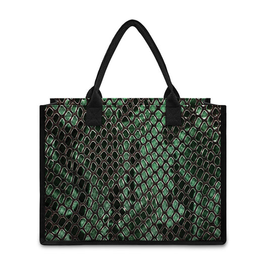 Green Snakeskin Print Canvas Tote Bag