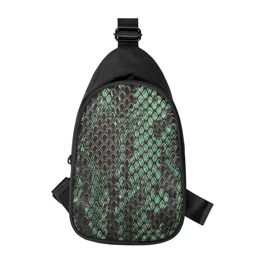 Green Snakeskin Print Chest Bag