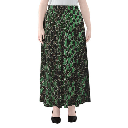 Green Snakeskin Print Chiffon Maxi Skirt