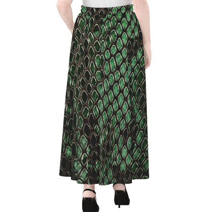 Green Snakeskin Print Chiffon Maxi Skirt