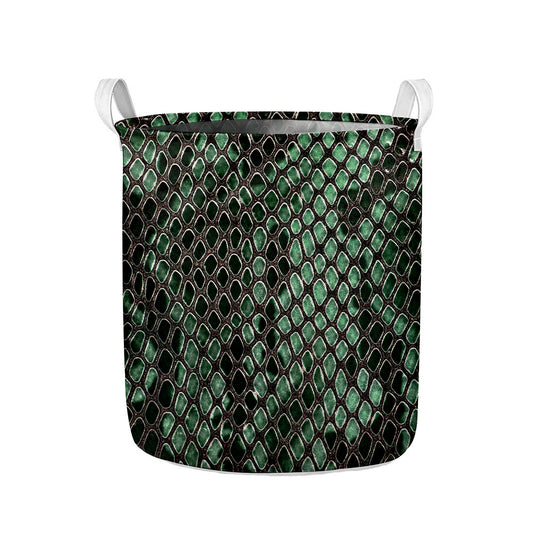 Green Snakeskin Print Collapsible Laundry Basket