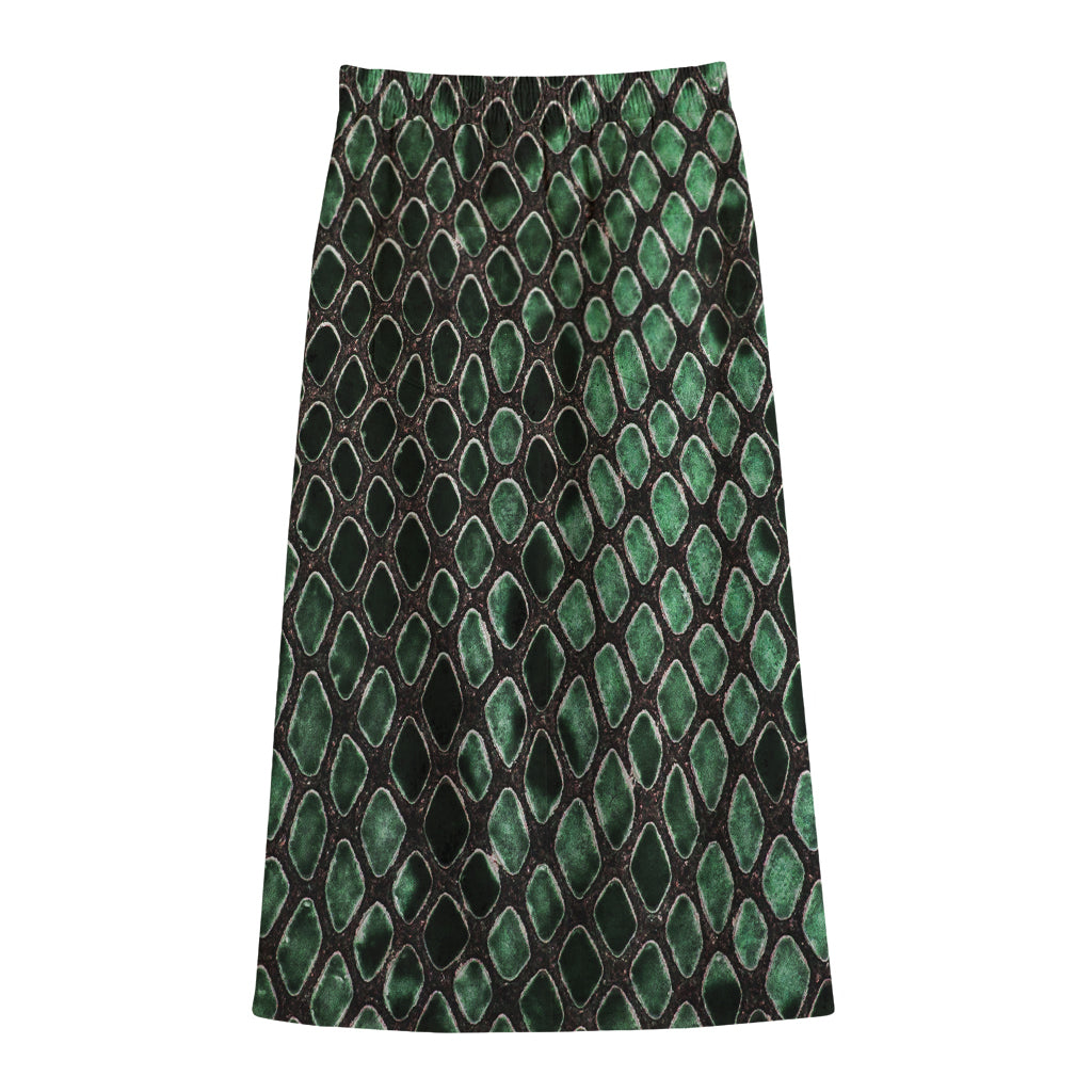 Green Snakeskin Print Cotton Front Slit Maxi Skirt
