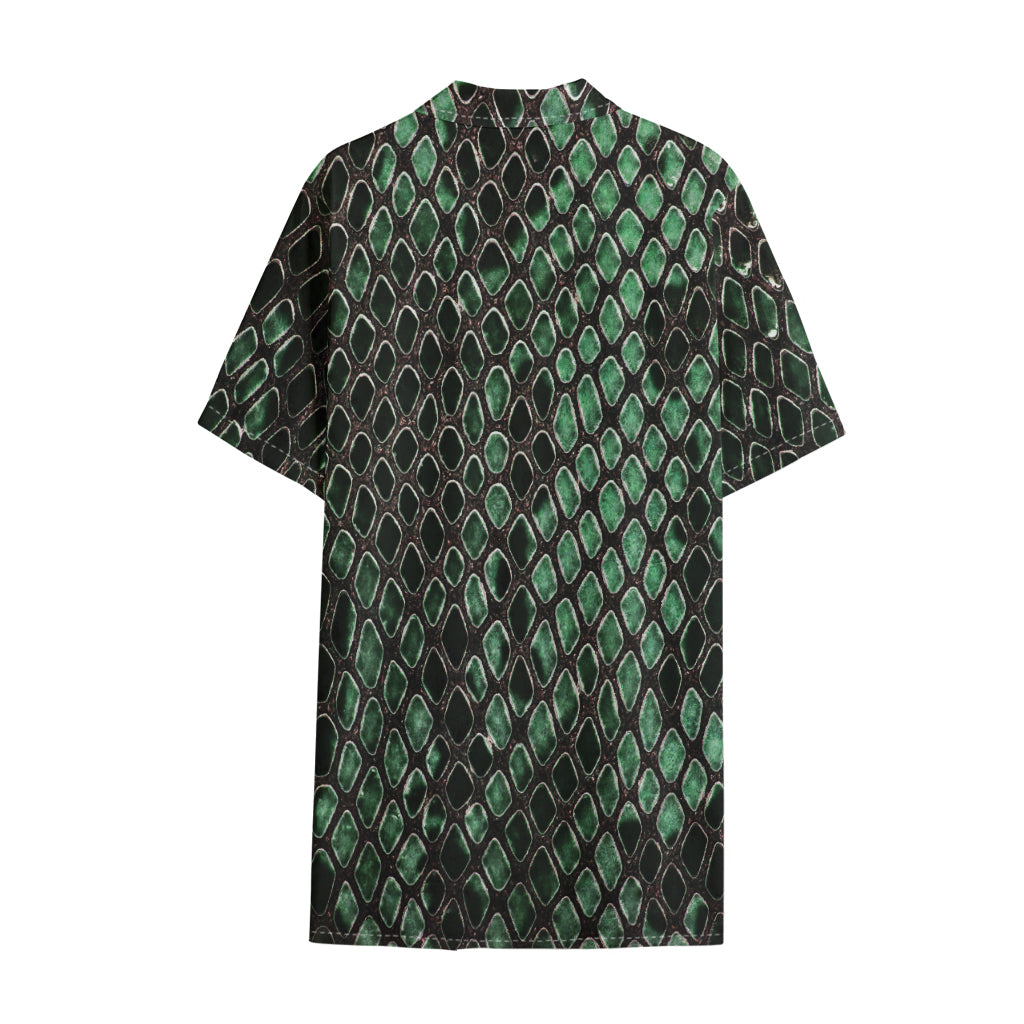 Green Snakeskin Print Cotton Hawaiian Shirt