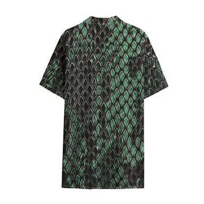 Green Snakeskin Print Cotton Hawaiian Shirt