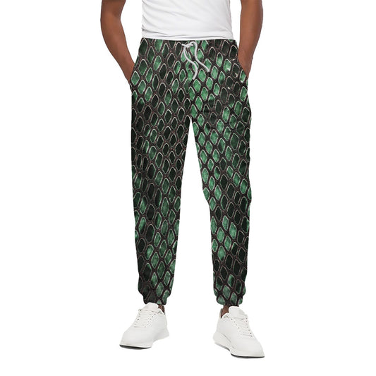 Green Snakeskin Print Cotton Pants