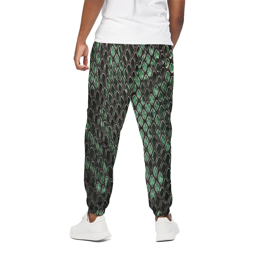 Green Snakeskin Print Cotton Pants