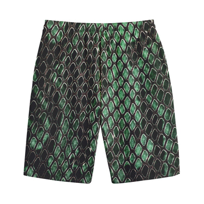 Green Snakeskin Print Cotton Shorts