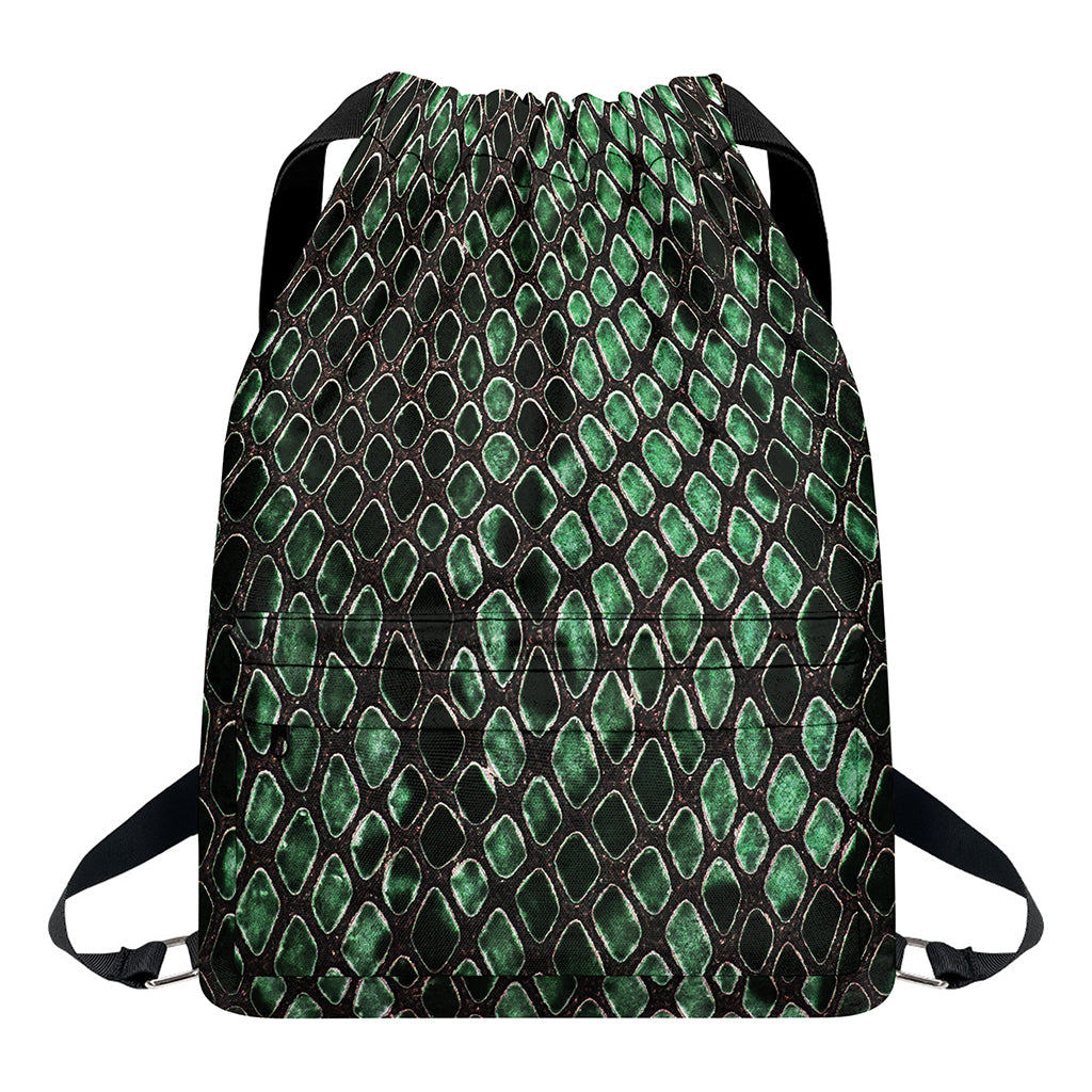 Green Snakeskin Print Drawstring Backpack