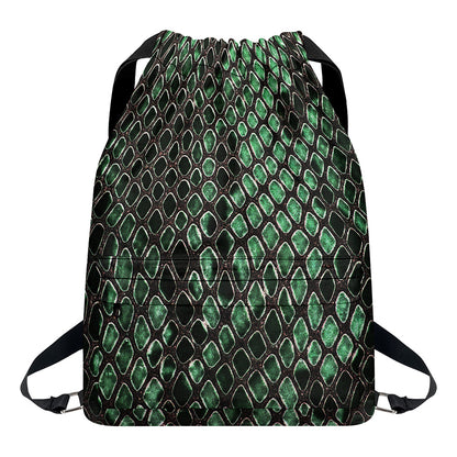 Green Snakeskin Print Drawstring Backpack