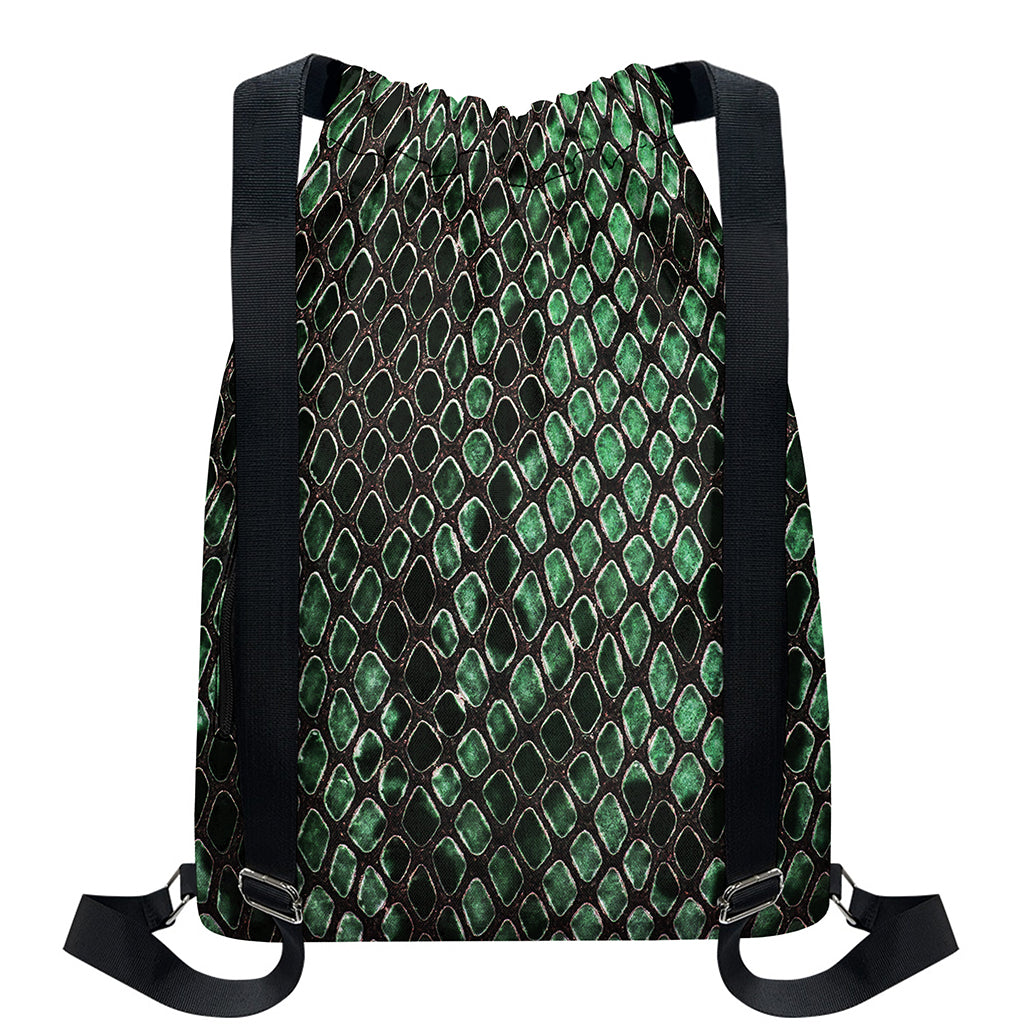 Green Snakeskin Print Drawstring Backpack