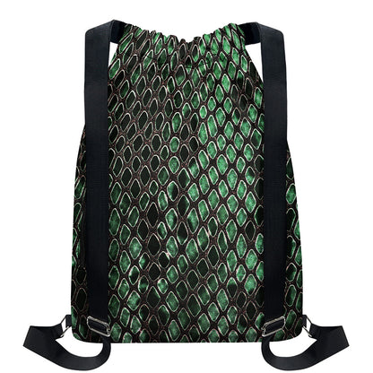 Green Snakeskin Print Drawstring Backpack