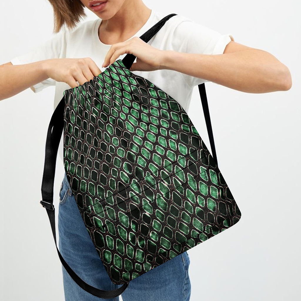 Green Snakeskin Print Drawstring Backpack
