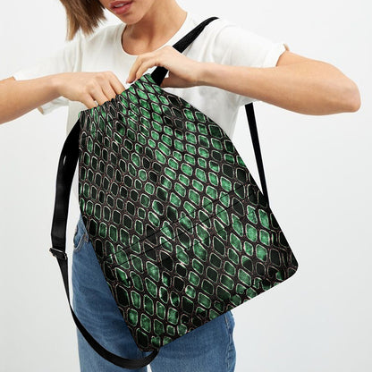 Green Snakeskin Print Drawstring Backpack