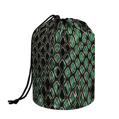 Green Snakeskin Print Drawstring Makeup Bag