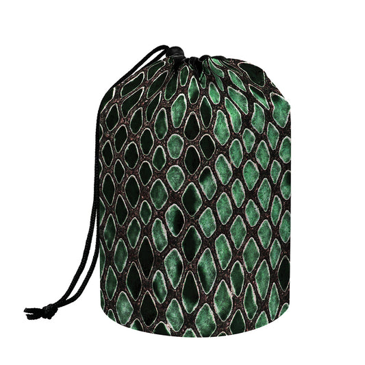 Green Snakeskin Print Drawstring Makeup Bag