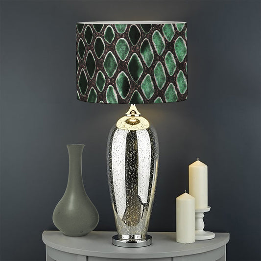 Green Snakeskin Print Drum Lamp Shade