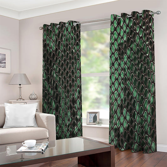 Green Snakeskin Print Extra Wide Grommet Curtains