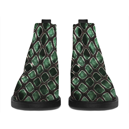 Green Snakeskin Print Flat Ankle Boots
