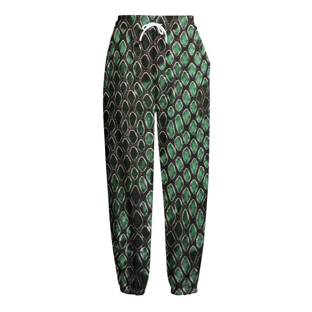 Green Snakeskin Print Fleece Lined Knit Pants