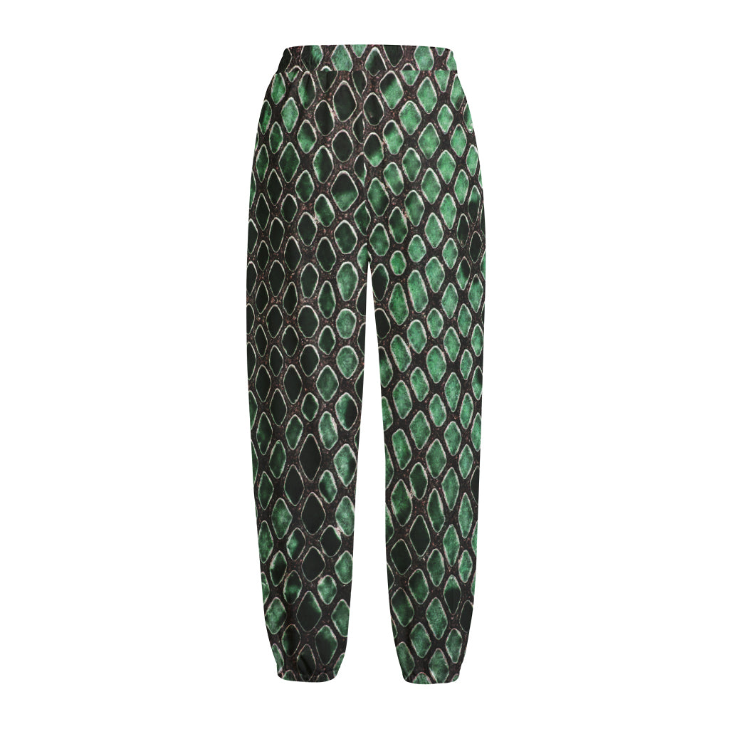 Green Snakeskin Print Fleece Lined Knit Pants