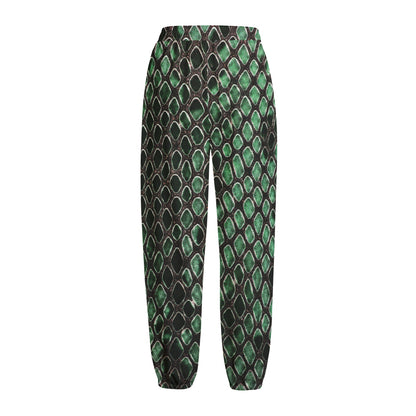 Green Snakeskin Print Fleece Lined Knit Pants