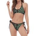 Green Snakeskin Print Halter Scoop Tie Side Bikini