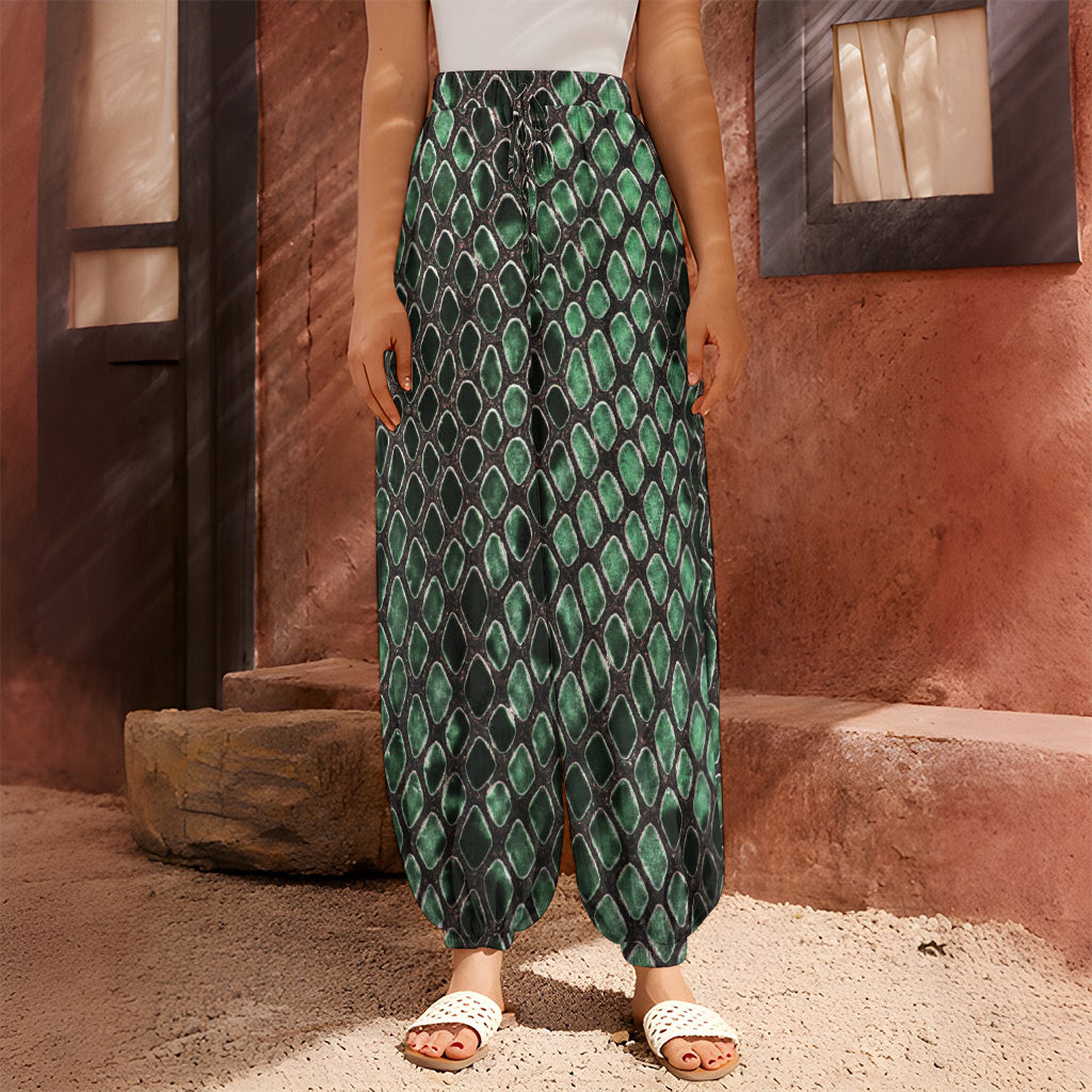 Green Snakeskin Print Harem Pants