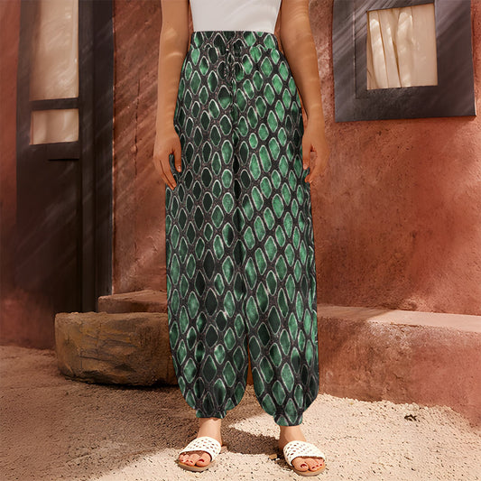Green Snakeskin Print Harem Pants
