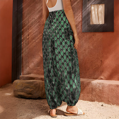 Green Snakeskin Print Harem Pants