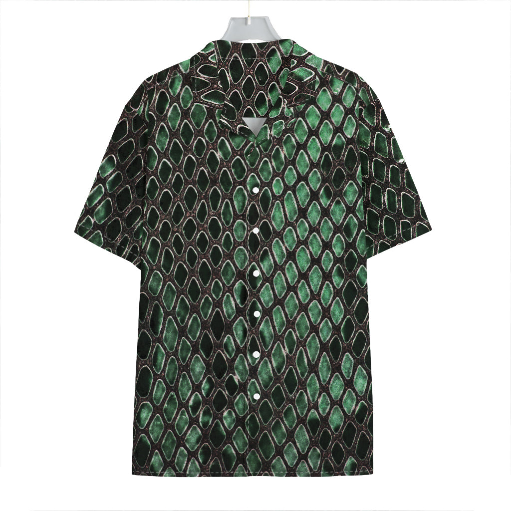 Green Snakeskin Print Hawaiian Shirt