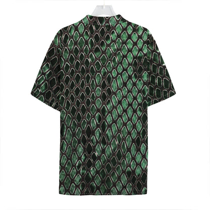 Green Snakeskin Print Hawaiian Shirt