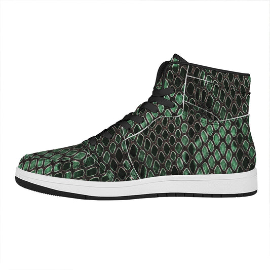Green Snakeskin Print High Top Leather Sneakers