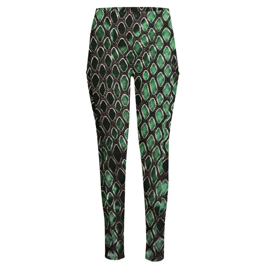 Green Snakeskin Print High-Waisted Pocket Leggings
